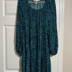 Terra & Sky Long Sleeve Floral Dress - Blue and Green